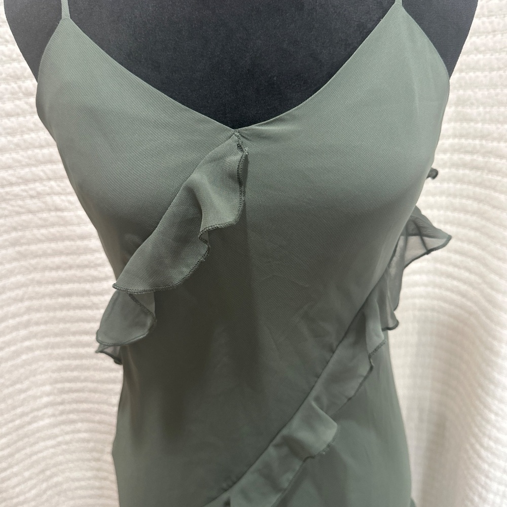 Birdy Grey Olive Green Chiffon Valentina Dress V Neck Maxi Bridesmaid MSRP $125 - Picture 2 of 5